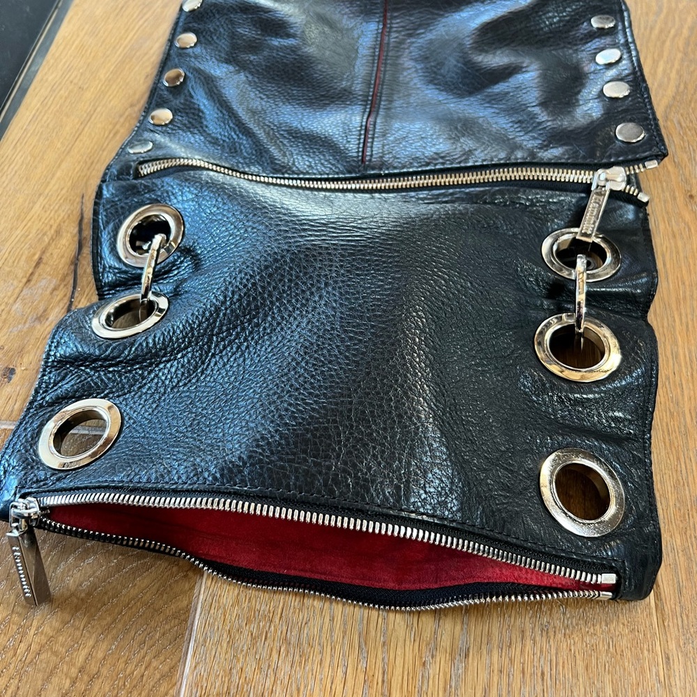 Hammett, large, black leather/silver trim, crossbody bag in great condition